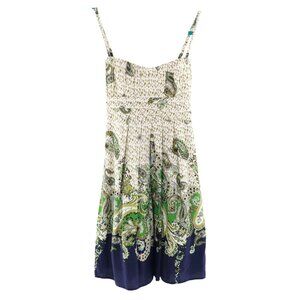 BCX Paisley Sundress Women 9 White Boho Garden Party Cruise Vacation Hippie